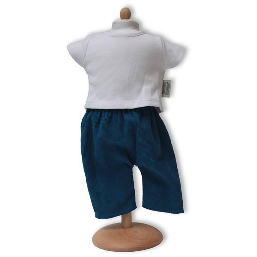 Image of Fløjlsbukser m. t-shirt til dukker, blå - MaMaMeMo Dolls (3898-45 cm.)
